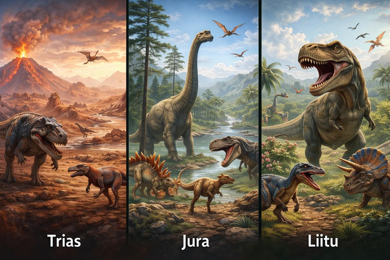 Dinosaurusten historia — aikakaudet triaskaudesta liitukauteen