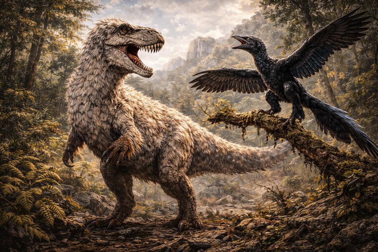 Dinosaurusten evoluutio — höyhenpeitteisiä dinosauruksia Yutyrannus ja Microraptor