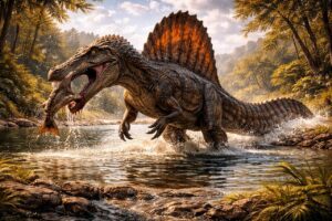 Spinosaurus kalastamassa afrikkalaisella joella