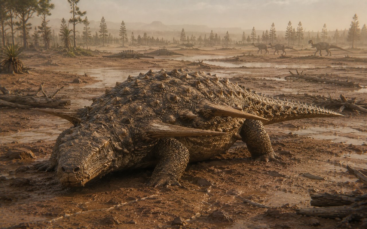 Desmatosuchus puolustautumassa