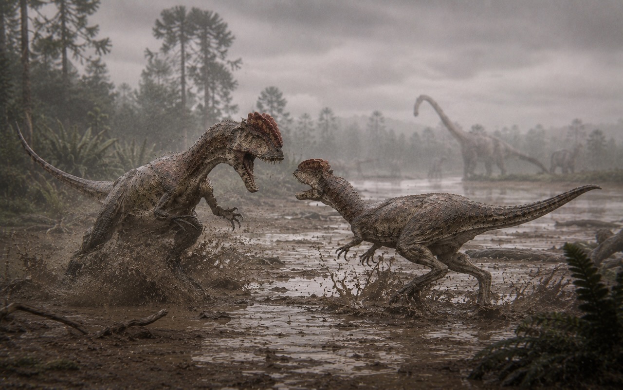 Dilophosaurus taistelukohtaus
