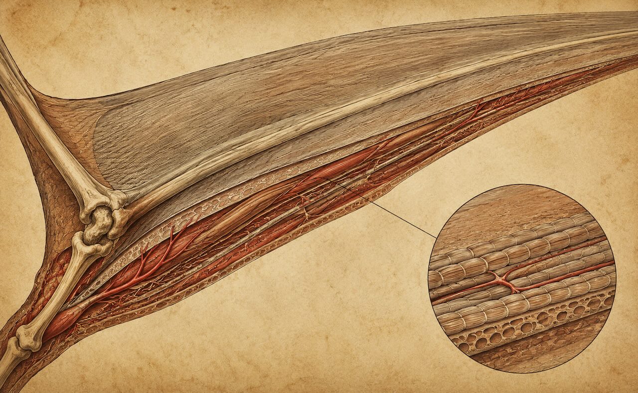 Pterosauruksen siipikalvon rakenne — neljäs sormi, brachiopatagium, propatagium, uropatagium, aktinofibrillit