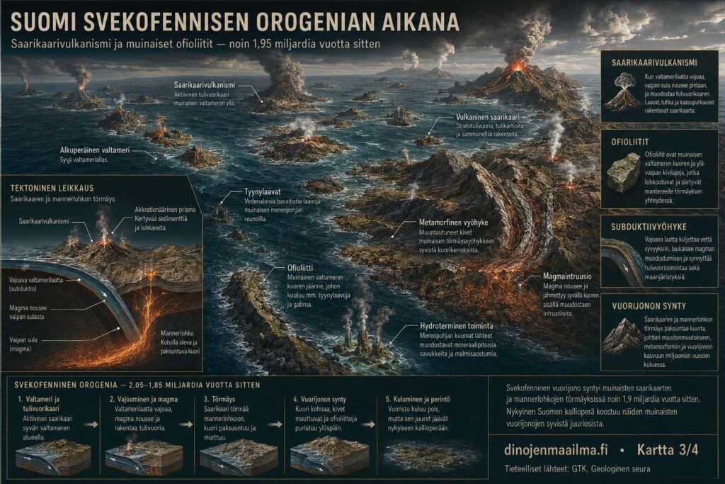 Suomi svekofennisen orogenian aikana — saarikaarivulkanismi ja ofioliitit 1,95 mrd v sitten