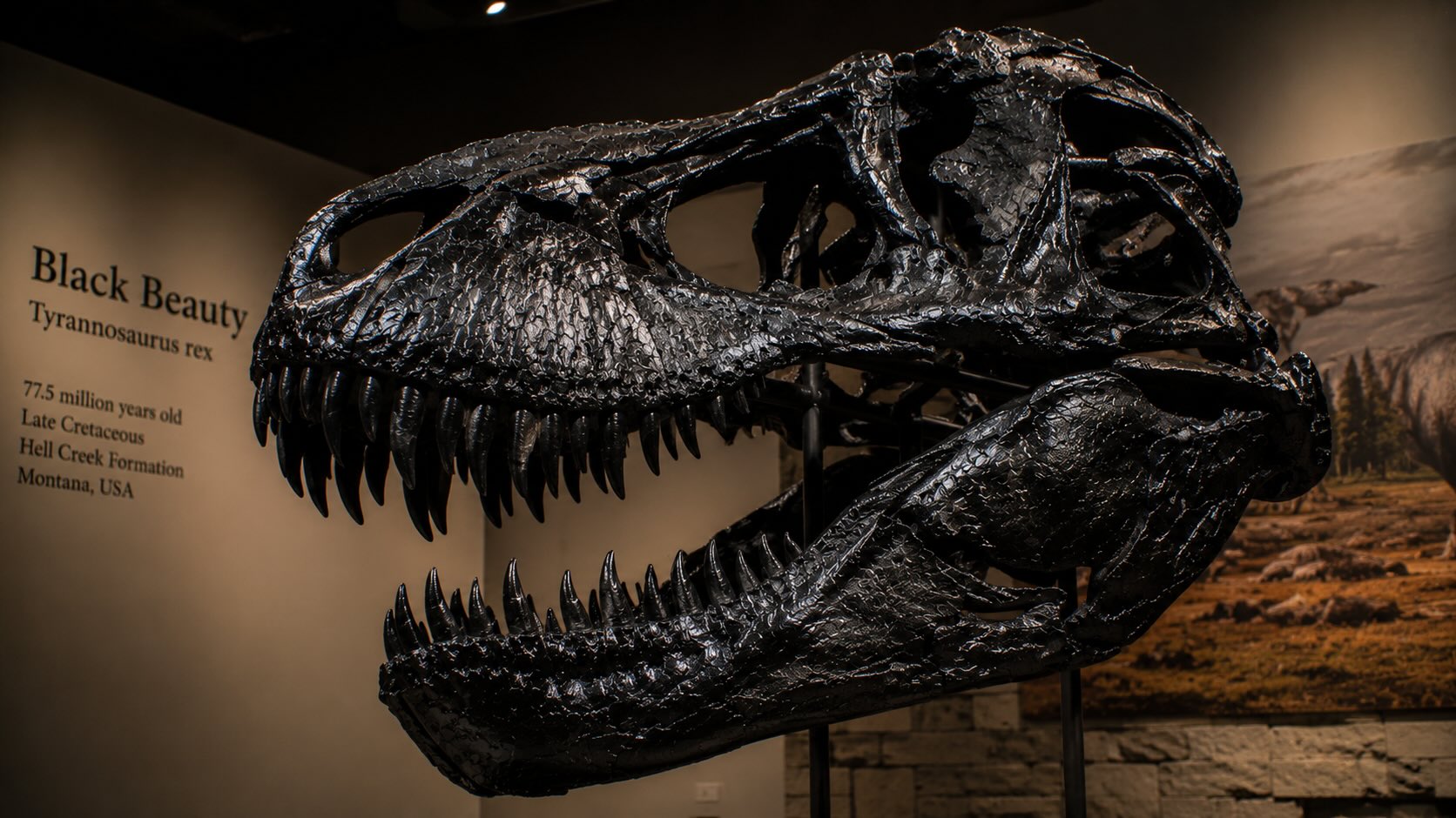 Black Beauty T. rex -fossiili museonäyttelyssä