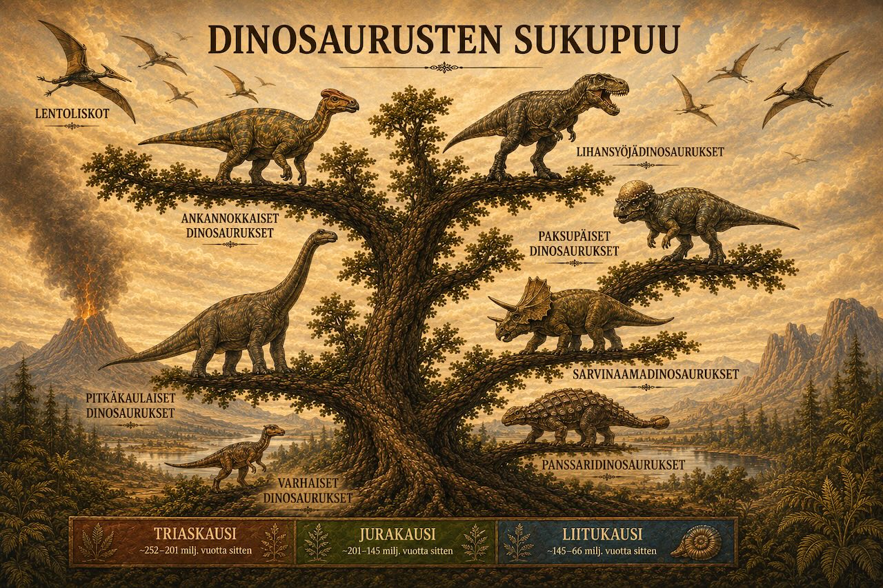 Dinosaurusten sukupuu — dinosaurusten pääryhmät ja niiden alalajit