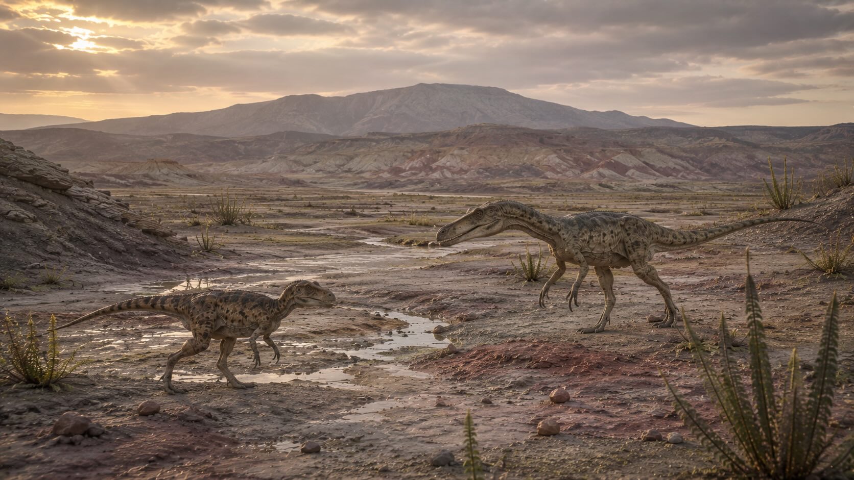 Ischigualasto — Eoraptor ja Herrerasaurus triaskauden Kuun laaksossa