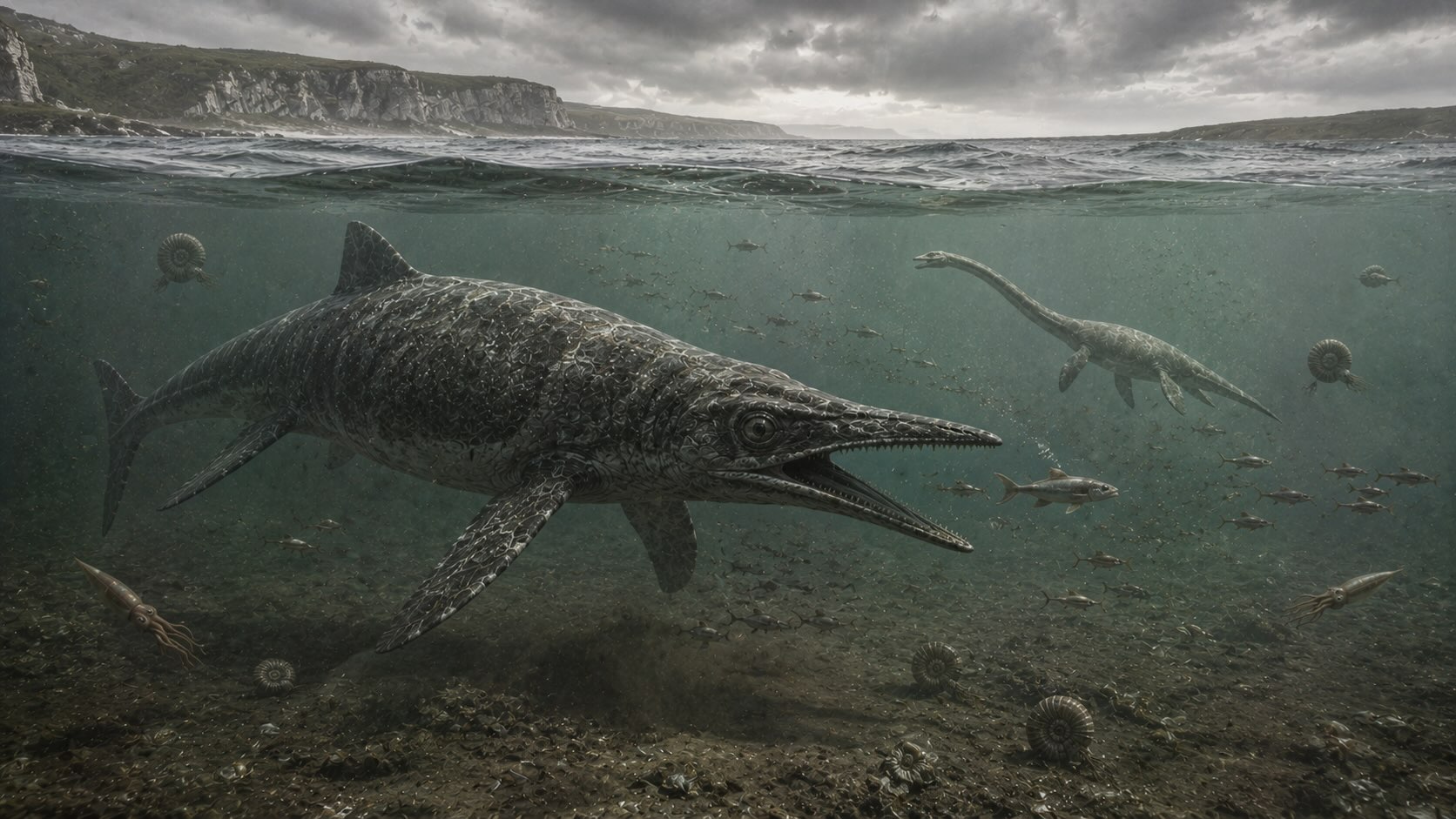 Lyme Regis — kalalisko ja plesiosaurus varhaisjurakauden meressä