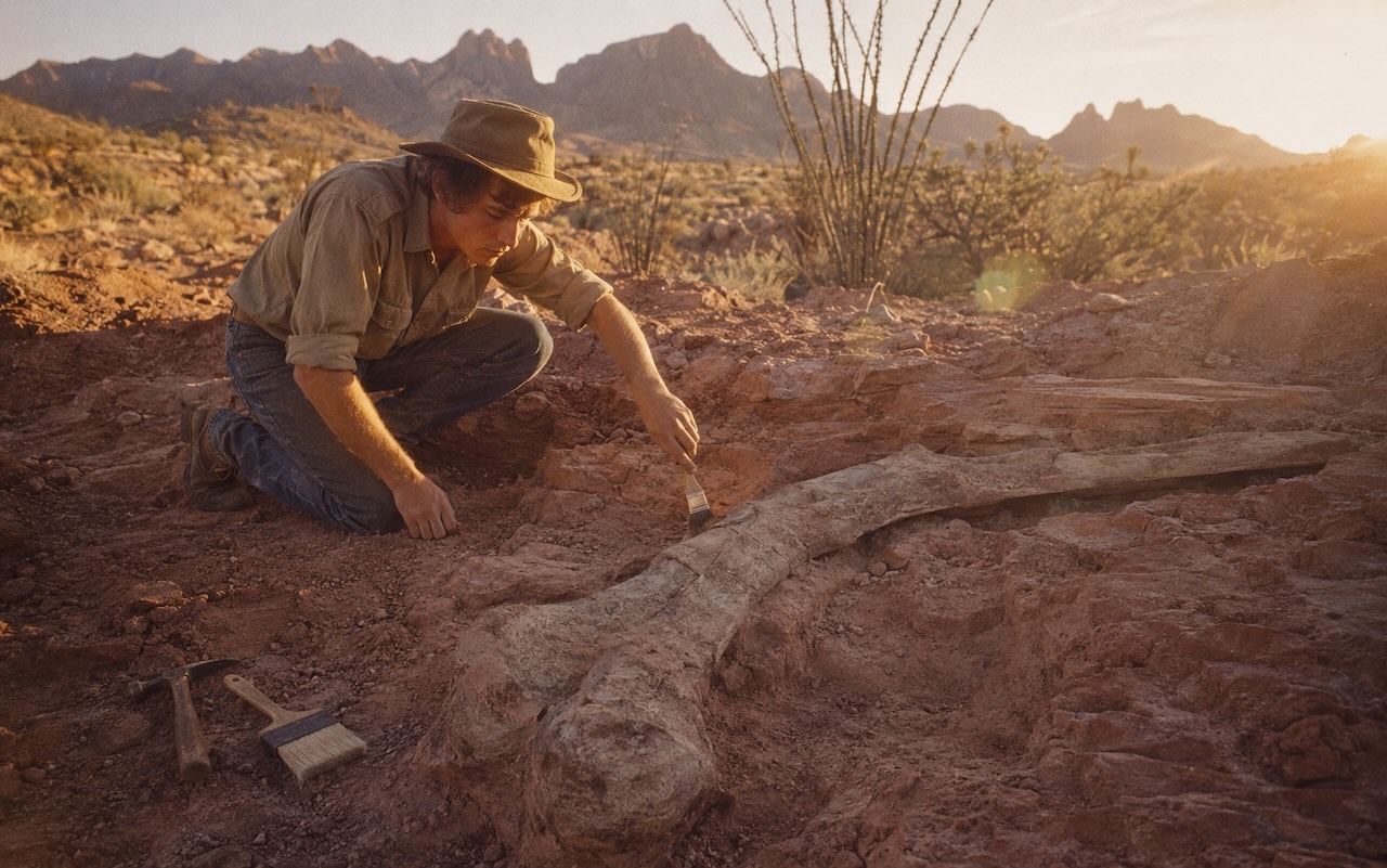 Douglas Lawsonin löytöhetki Big Bendissä 1971 — paleontologi paljastaa Quetzalcoatluksen siipiluuta punaisesta hiekkakivestä