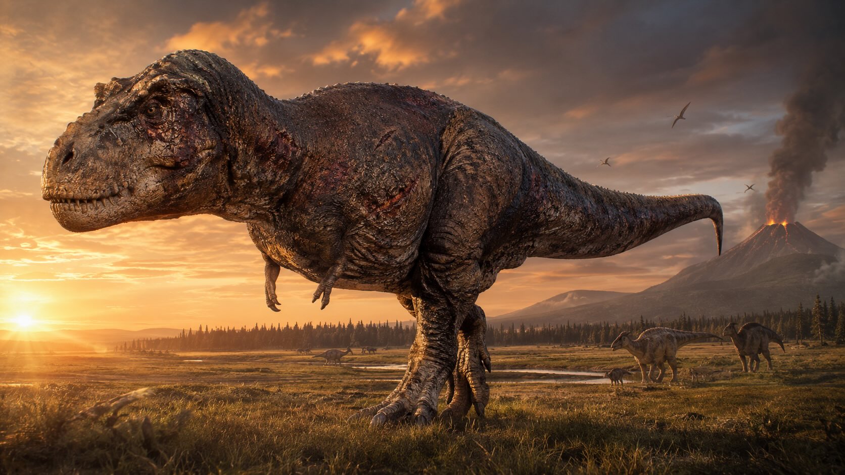 Massiivinen Scotty T. rex Saskatchewanin liitukauden maisemassa