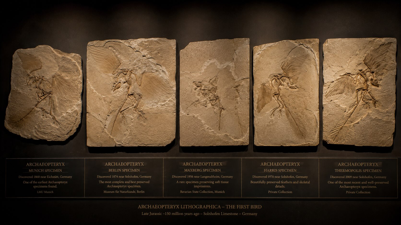 Solnhofenin Archaeopteryx -fossiili museonäyttelyssä