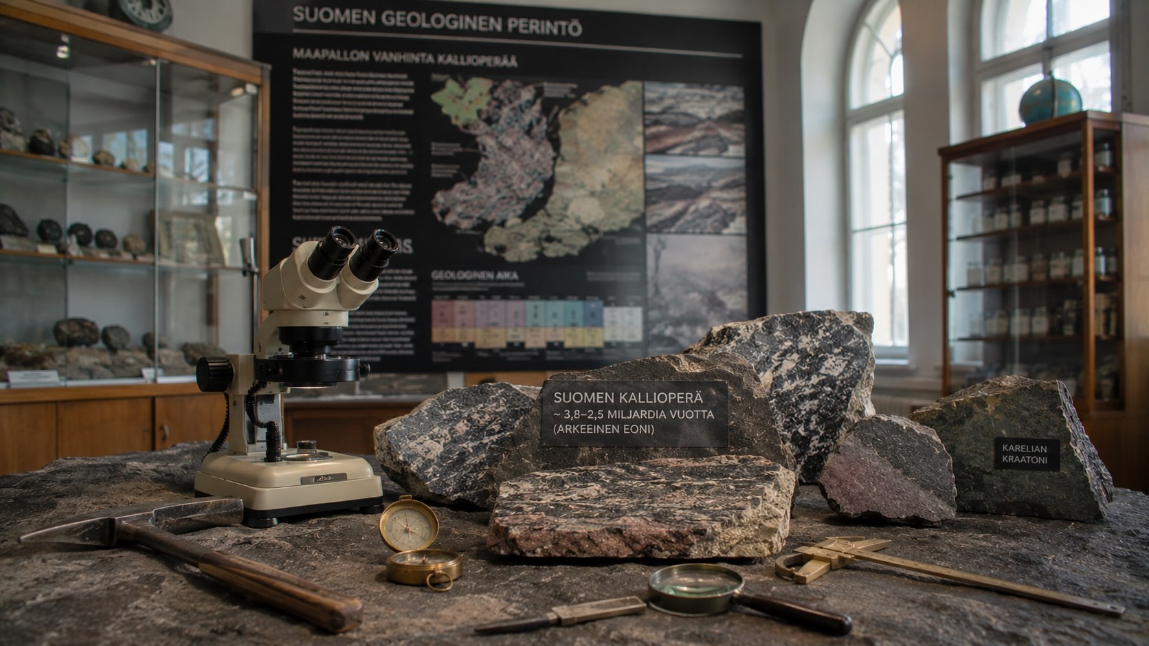 Suomalaiset paleontologit — taiteellinen kuvitus tutkijasta