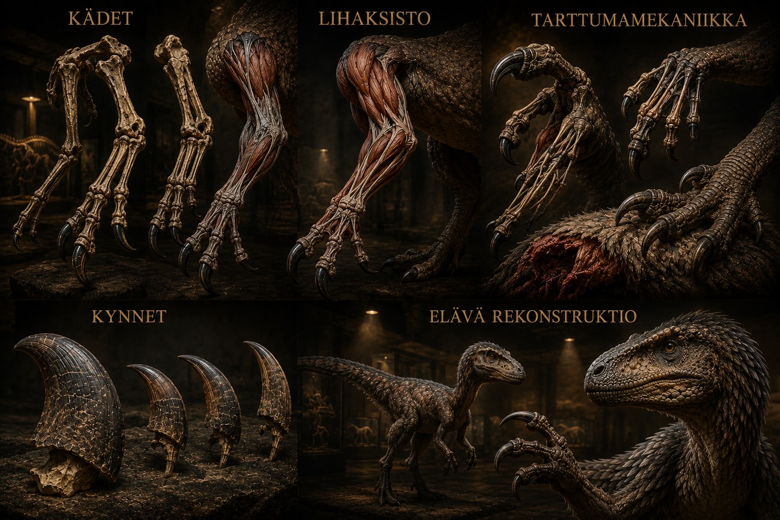Dinosauruksen kädet ja kynnet — T. rexin pienet kädet ja Therizinosauruksen jättikynnet
