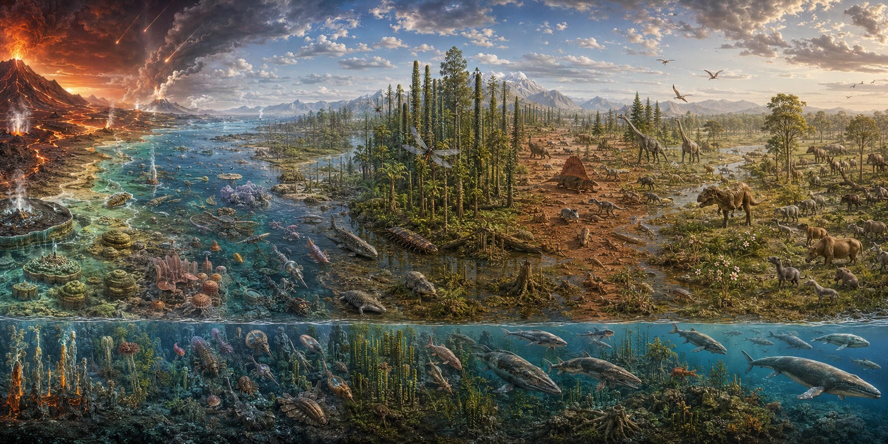 Dinosaurusten historia - elämän aikajana prekambrista nisäkkäiden aikaan