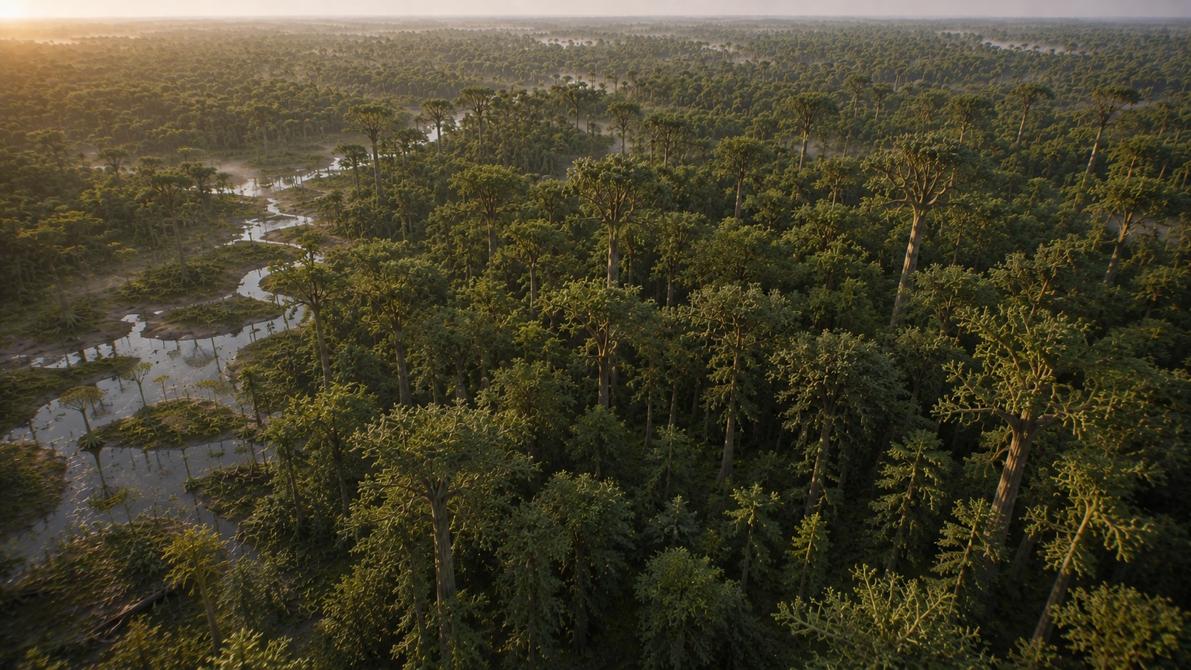 Ilmakuva maailman ensimmäisestä puumetsästä, jonka Archaeopteris on vallannut