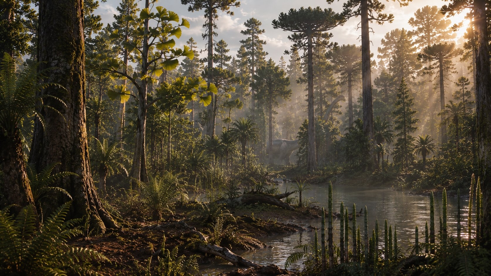 Jurakausi - rehevä havu- ja käpypalmumetsä, jurakauden kasvimaailma ennen kukkakasveja