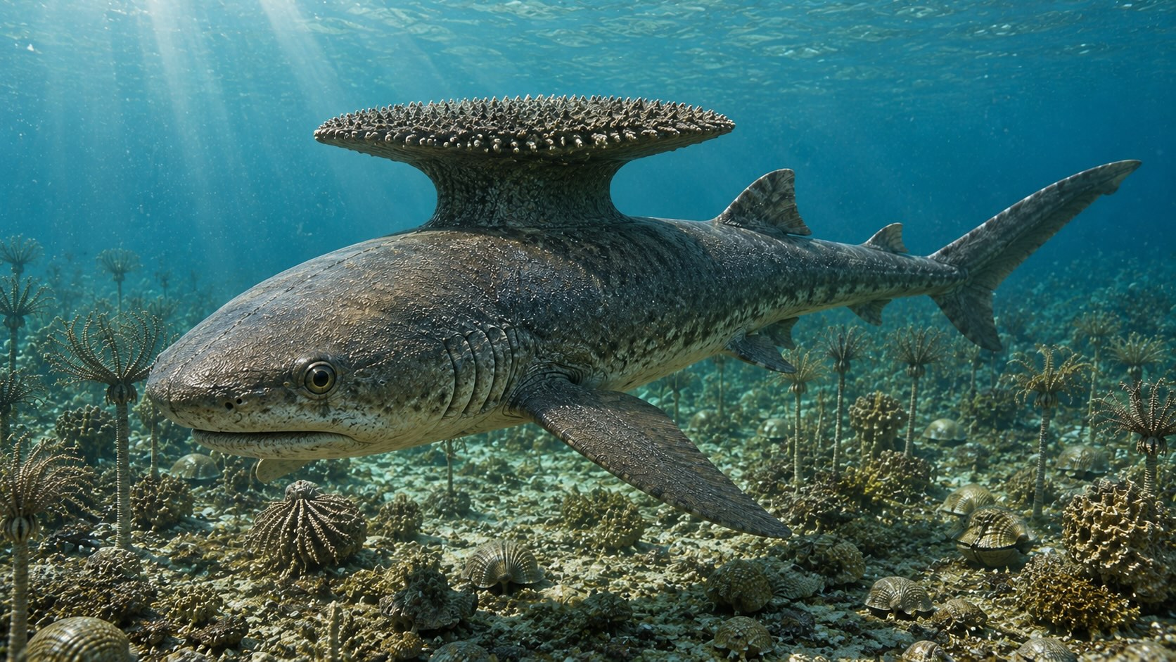 Stethacanthus, karbonikauden hai erikoisella selkäevällään