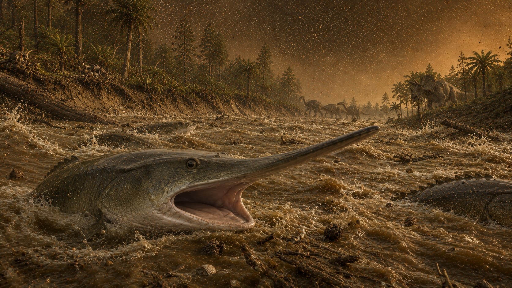 Dinosaurusten sukupuutto - Tanisin löytöpaikka, kalat kuolevat iskun laukaisemaan syöksyaaltoon sukupuuton päivänä