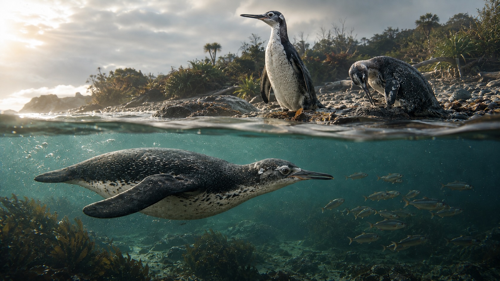 Paleoseenikausi - Waimanu manneringi, vanhin tunnettu pingviini uimassa