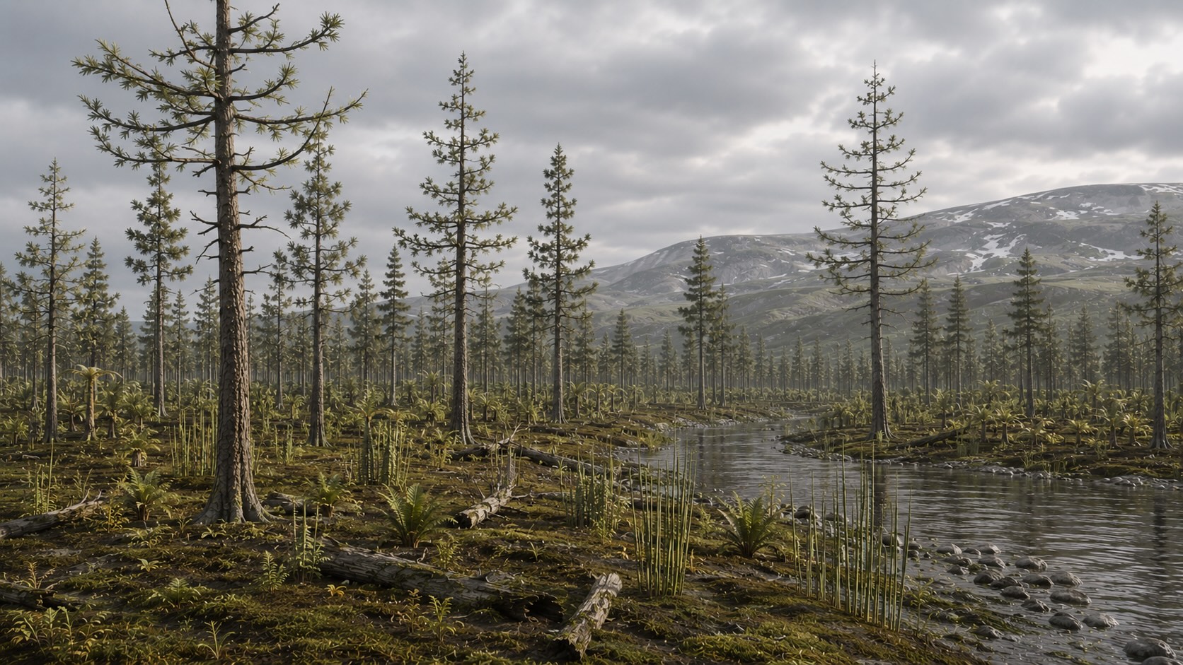 Permikauden metsä, jonka tulivuorenpurkaus myöhemmin kivetti — Chemnitzin tyyppinen metsä